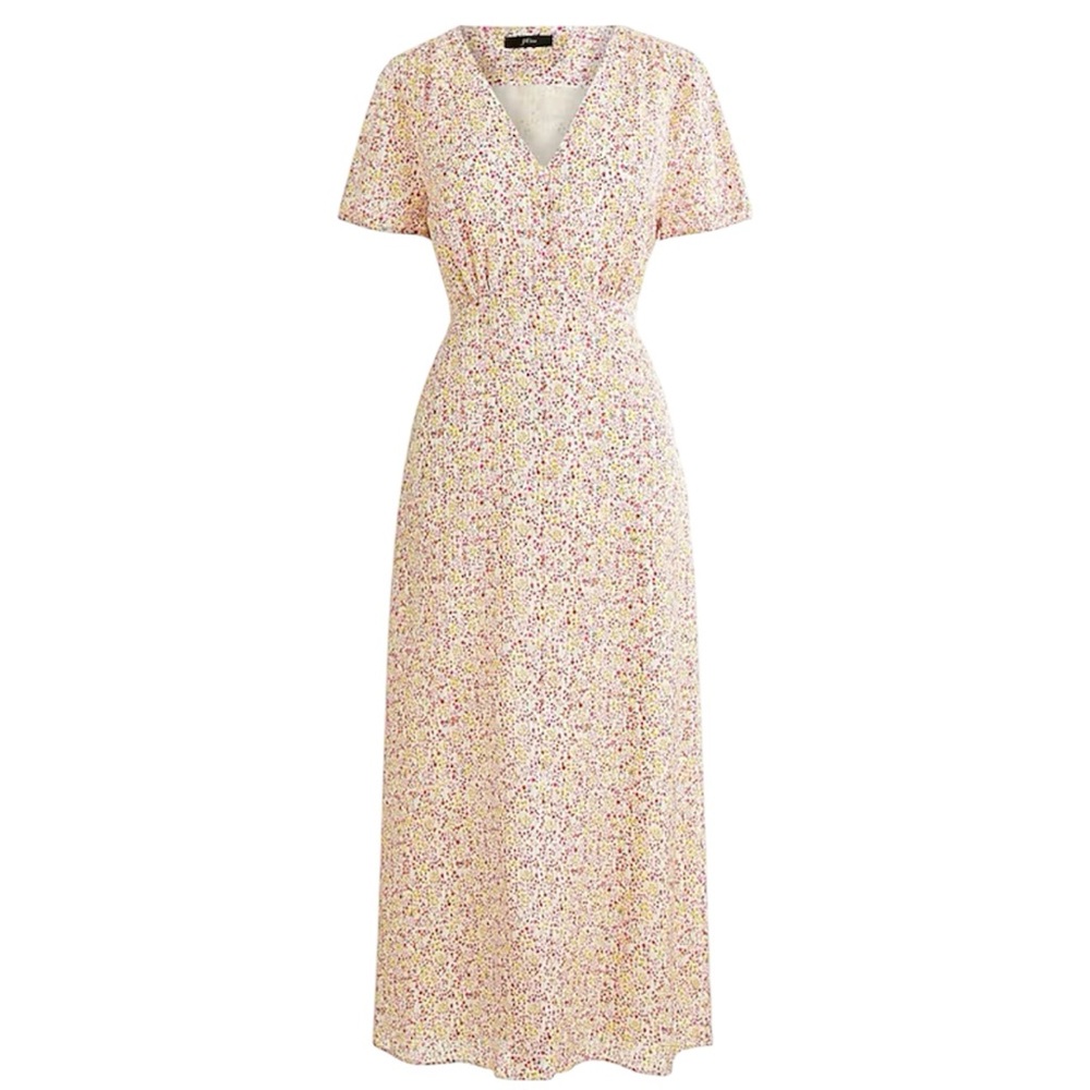 J.Crew Multicolor Floral Midi Dress‎ Field Day Print V-Neck Short Sleeves 12 NWT